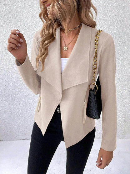 Collared Neck Long Sleeve Jacket for Everyday Wear - Selvanelle