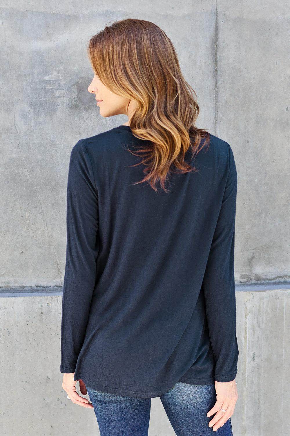 Basic Bae Full Size V-Neck Long Sleeve Top for Women - Selvanelle
