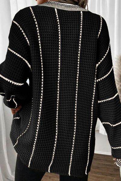 Striped V-Neck Long Sleeve Sweater for Women Fashion - Selvanelle