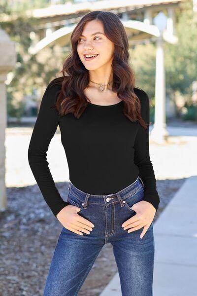 Basic Bae Full Size Round Neck Long Sleeve Bodysuit for All - Selvanelle