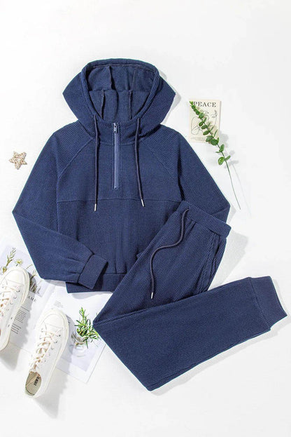 Drawstring Half Zip Hoodie and Joggers Active Set for Women - Selvanelle