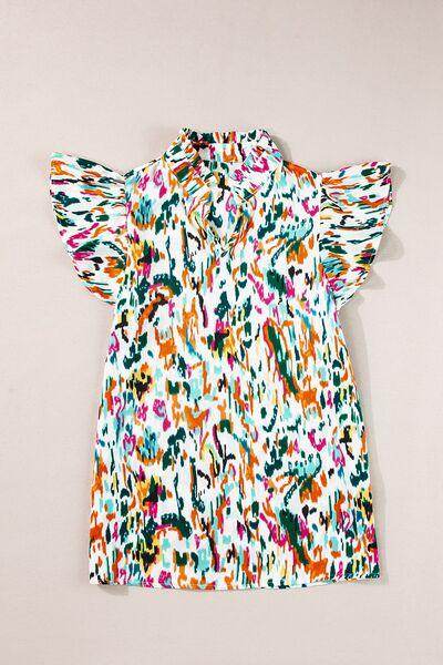 Abstract Print Ruffle Sleeve Blouse for Women Fashion - Selvanelle