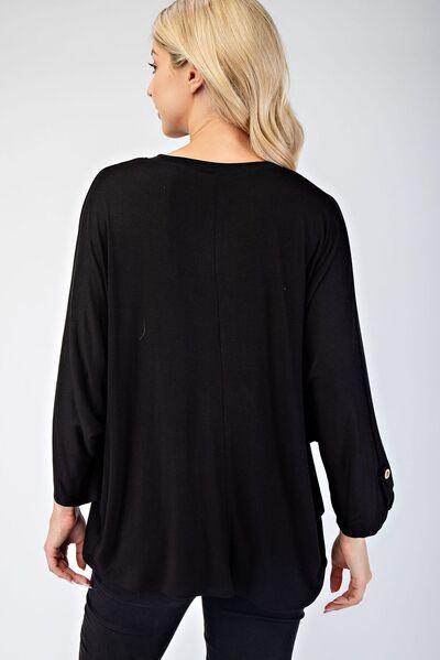 Celeste Full Size Notched Three-Quarter Sleeve Blouse Fashion - Selvanelle