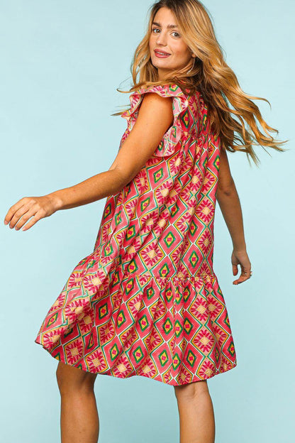 Haptics Full Size Ruffled Printed Dress with Side Pockets - Selvanelle
