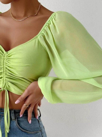 Drawstring Sweetheart Neck Cropped Top for Stylish Looks - Selvanelle