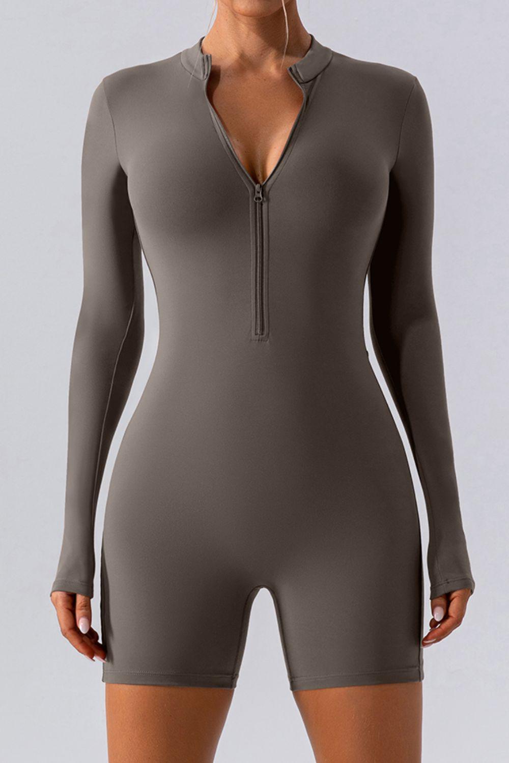 Half Zip Long Sleeve Active Romper for Women Fitness