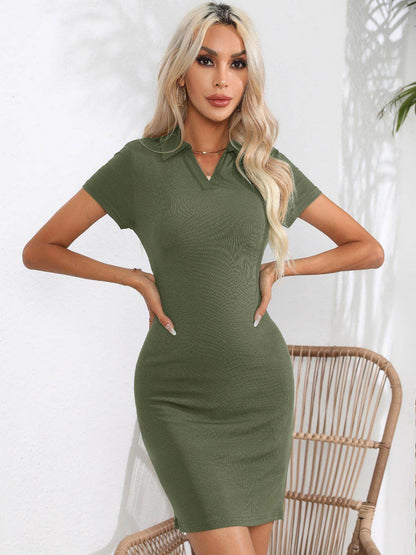 Johnny Collar Short Sleeve Bodycon Dress for Women - Selvanelle