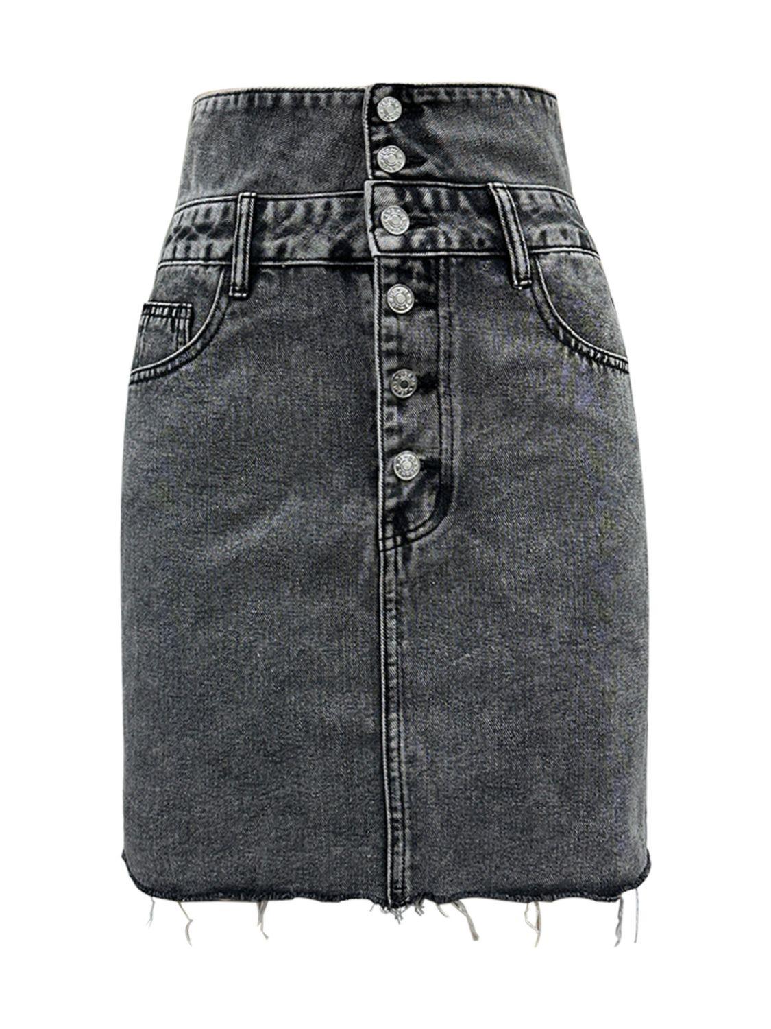 Raw Hem High Waist Denim Skirt for Trendy Casual Style