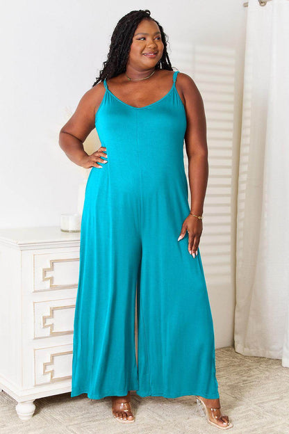 Double Take Full Size Soft Rayon Spaghetti Strap Jumpsuit - Selvanelle