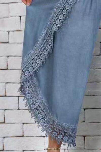 Full Size Lace Detail Wide Leg Pants Plus Size Fashion - Selvanelle