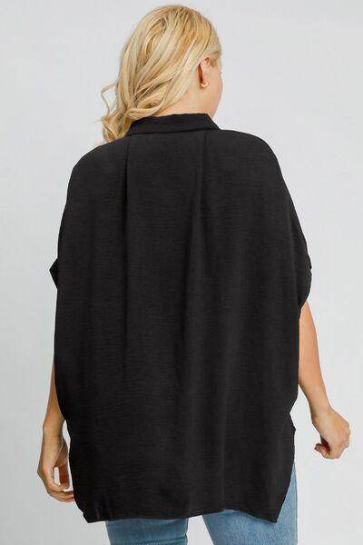 Umgee Full Size High-Low Button Up Short Sleeve Shirt Fashion - Selvanelle