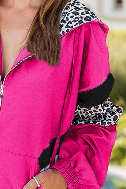 Leopard Zip Up Long Sleeve Hooded Jacket for Women - Selvanelle