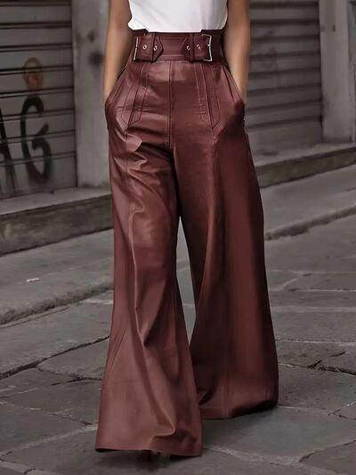 Half Elastic Waist Wide Leg Pants for Comfortable Style - Selvanelle