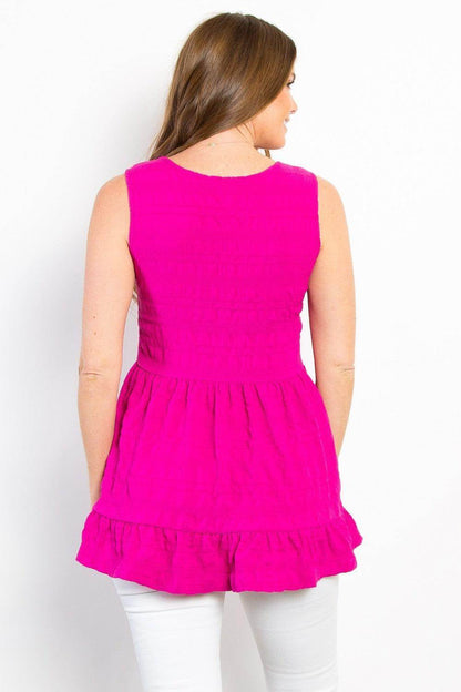 Be Stage Ruffled Sleeveless Babydoll Top for Women - Selvanelle
