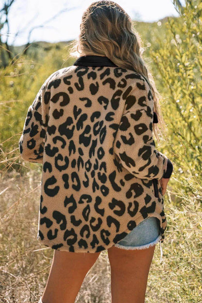 Leopard Button Up Long Sleeve Jacket for Stylish Comfort - Selvanelle