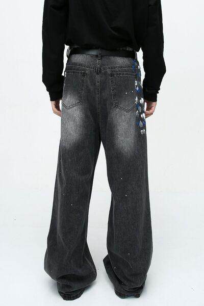 Watercolor Wide Leg Jeans with Pockets for Stylish Comfort - Selvanelle