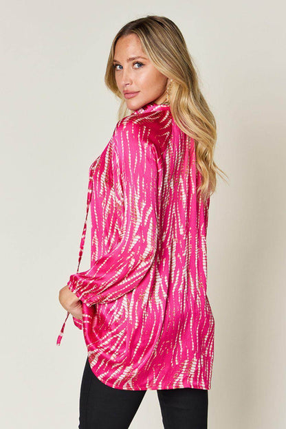 Double Take Full Size Printed Button Up Long Sleeve Shirt - Selvanelle