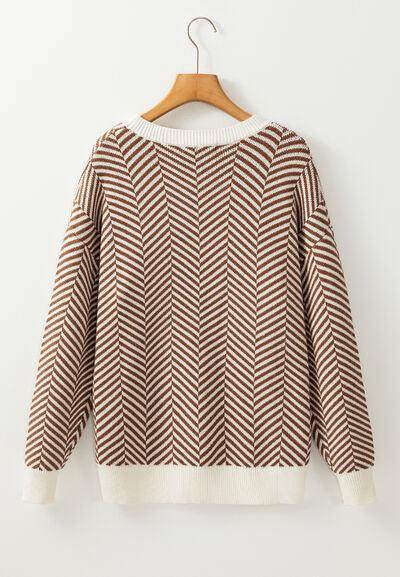 Striped Round Neck Long Sleeve Sweater for Women Fashion - Selvanelle