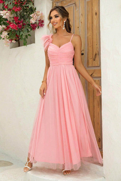 Asymmetrical Ruched Slit Dress for Elegant Evening Wear - Selvanelle