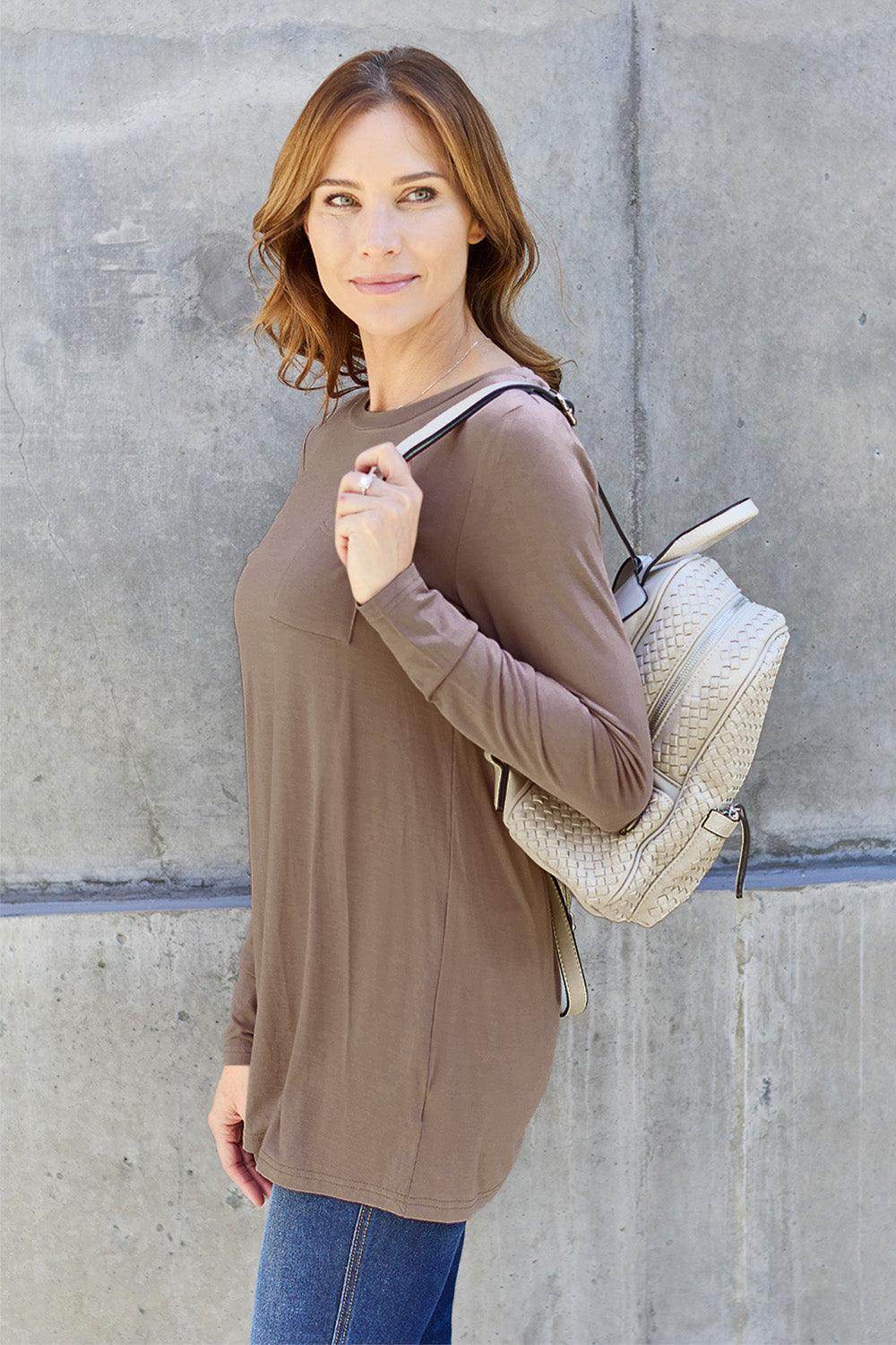 Basic Bae Full Size Round Neck Long Sleeve Top for Women - Selvanelle