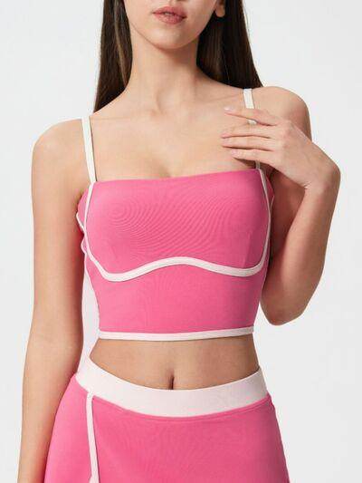 Millennia Contrast Trim Square Neck Active Cami with Pads - Selvanelle