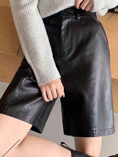 PU Leather High Rise Shorts for Women with Pockets - Selvanelle