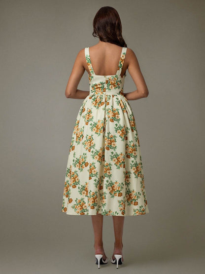 Lace Trim Floral Sleeveless Midi Dress - Selvanelle