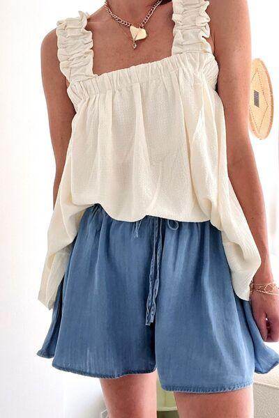 Elastic Waist Wide Leg Denim Shorts for Comfortable Style - Selvanelle