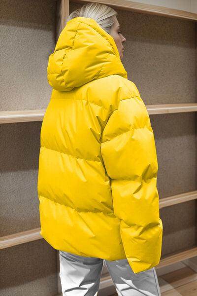 Pocketed Zip Up Hooded Puffer Jacket for Winter Comfort - Selvanelle
