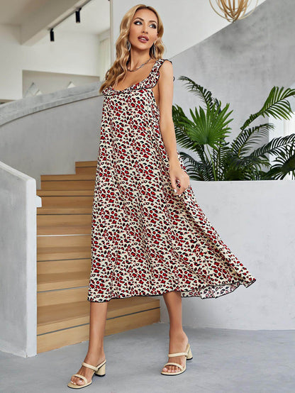 Printed Ruffled Sleeveless Midi Dress for Chic Style - Selvanelle