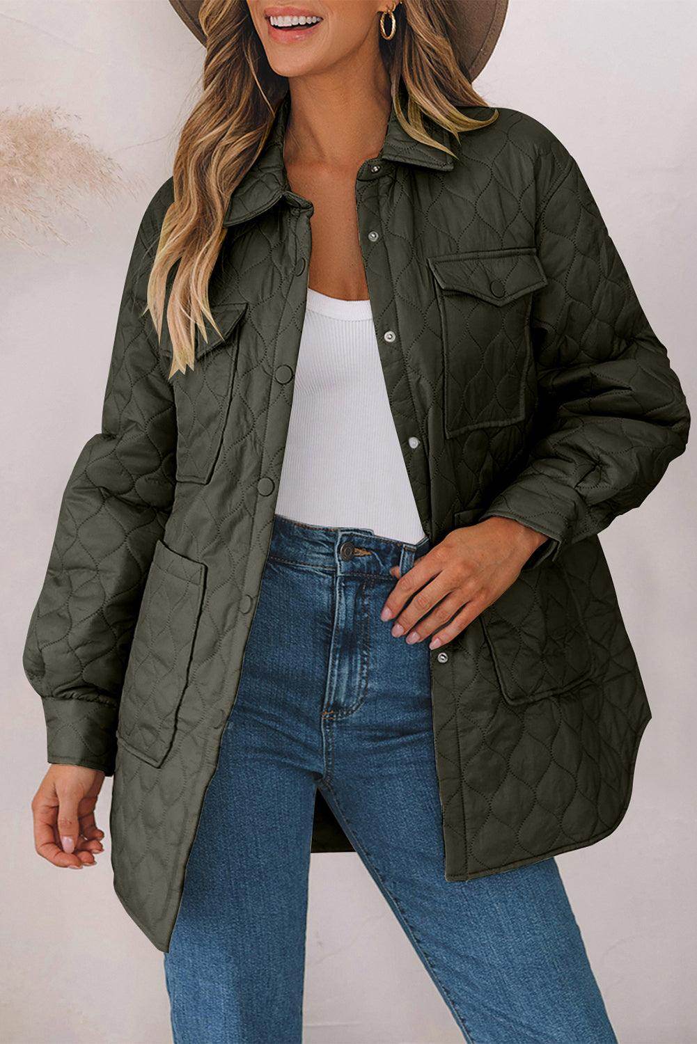 Snap Down Collared Winter Coat for Stylish Warmth - Selvanelle