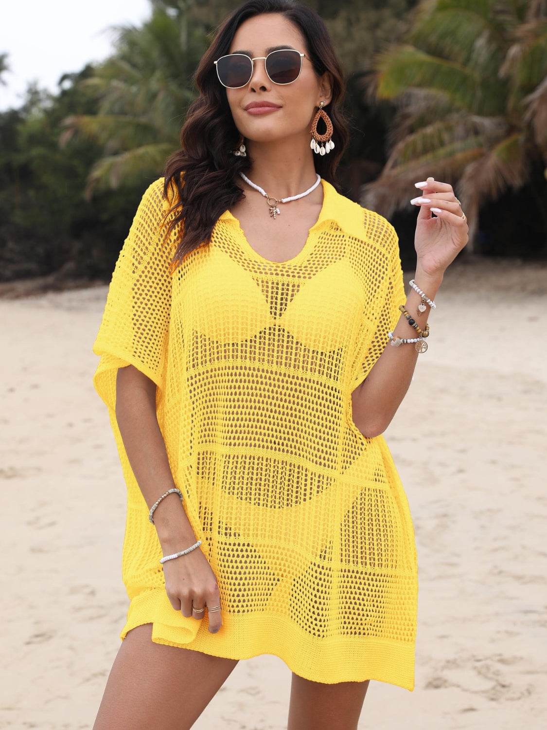 Hollow Out Collared Neck Cover-Up - Selvanelle