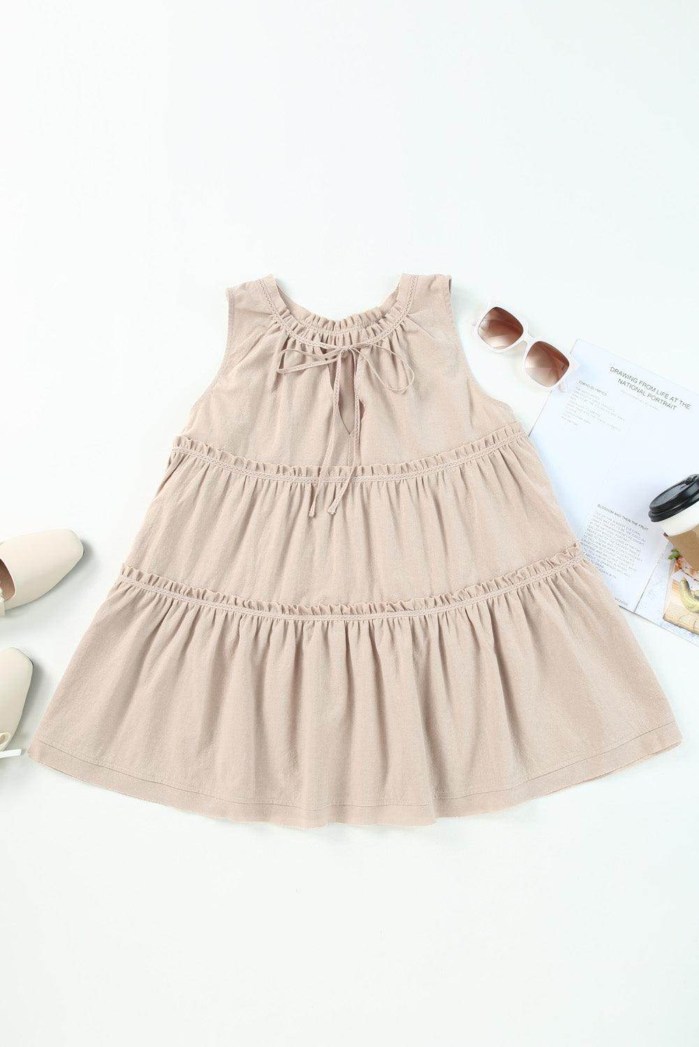 Tiered Frill Tie Neck Tank for Women's Stylish Summer Wear - Selvanelle