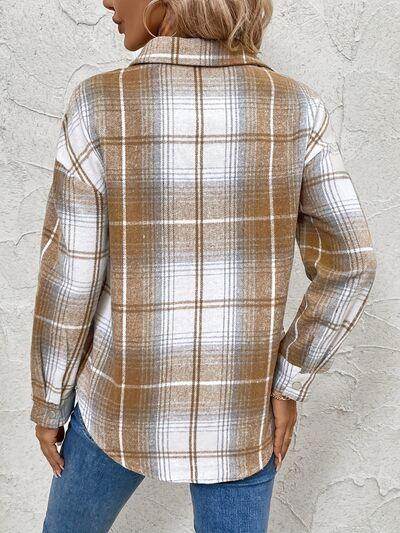 Plaid Collared Neck Half Zip Long Sleeve Top for Women - Selvanelle
