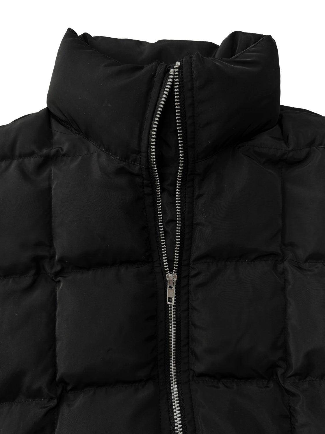 Pocketed Plaid Quilted Zip Up Winter Coat for Women - Selvanelle