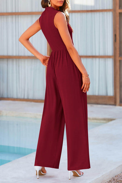 Mock Neck Sleeveless Wide Leg Jumpsuit for Women - Selvanelle