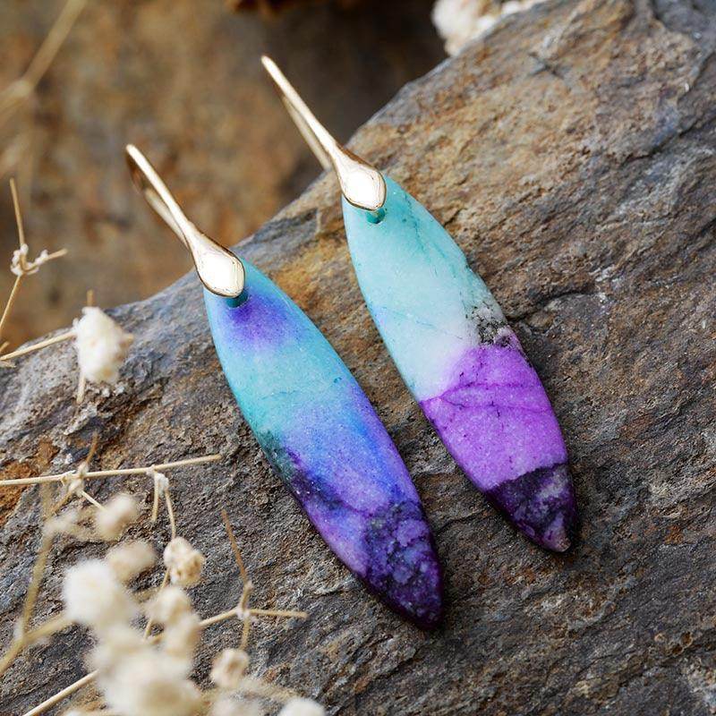 Copper Natural Stone Geometric Shape Earrings for Women - Selvanelle