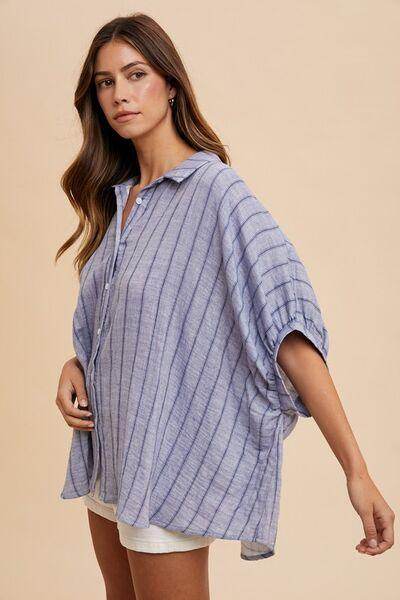 Annie Wear Striped Button Up Half Sleeve Shirt for Women - Selvanelle