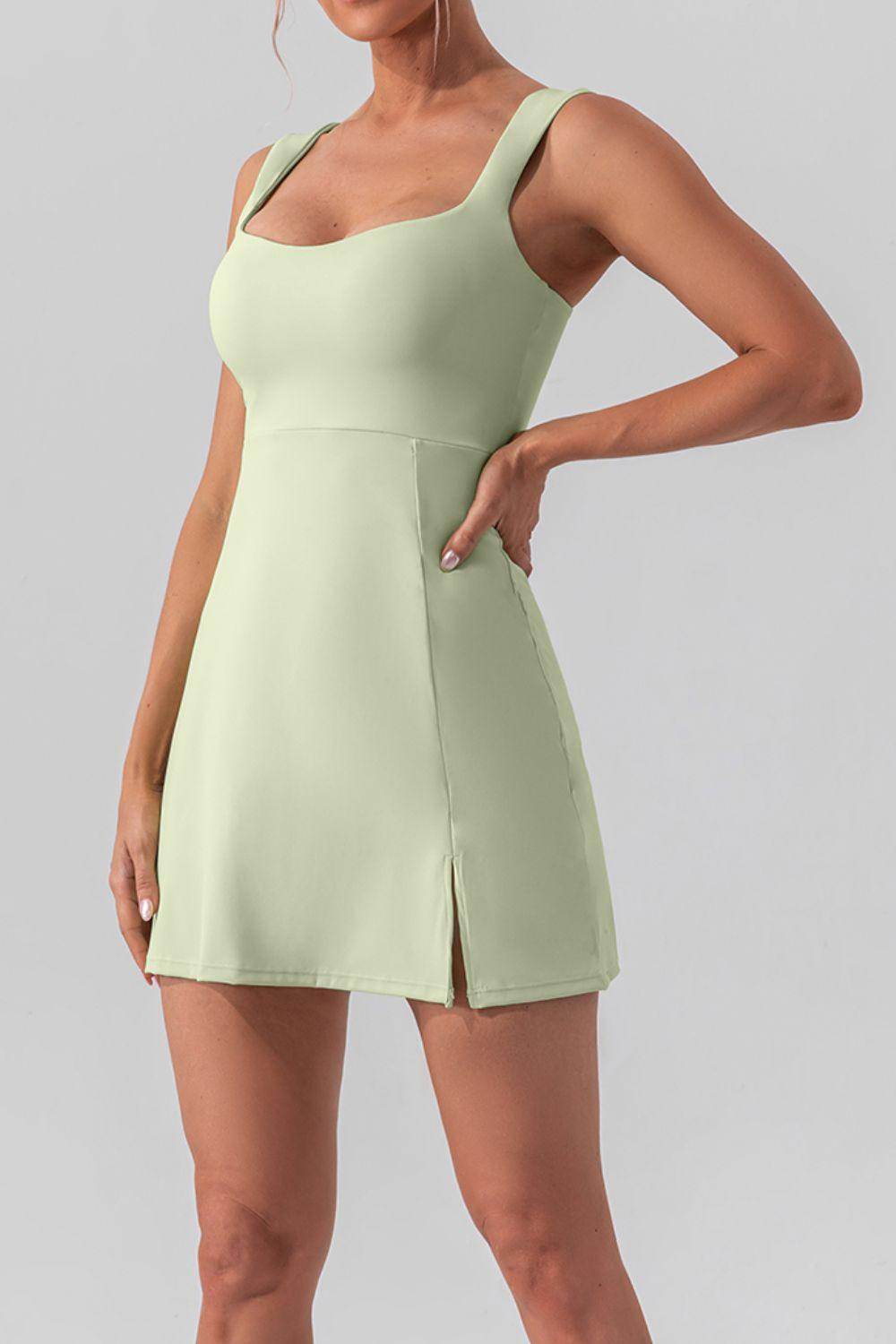 Square Neck Sleeveless Slit Mini Active Dress for Women - Selvanelle