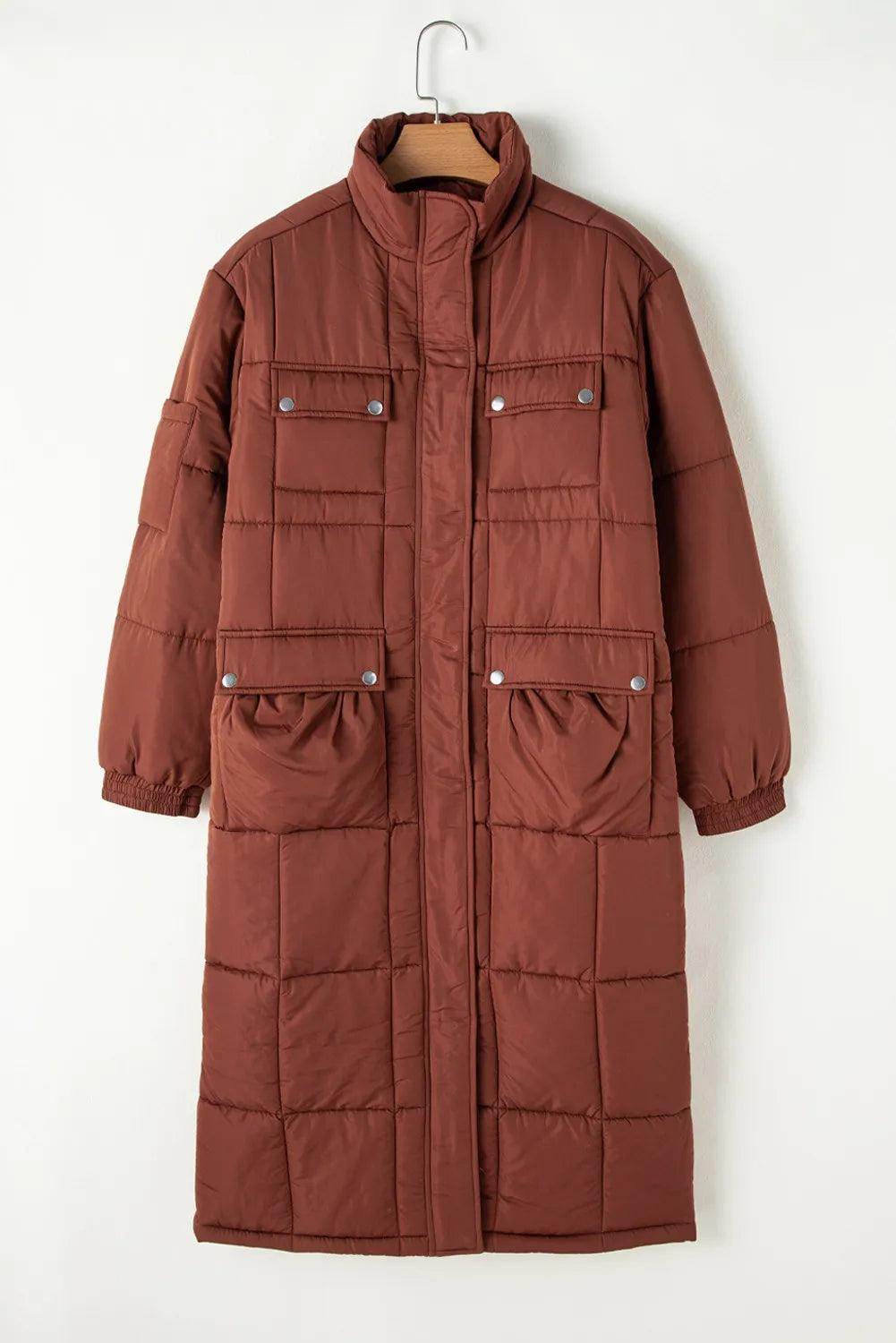 Pocketed Bubble Texture Long Sleeve Longline Winter Coat - Selvanelle