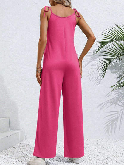 Scoop Neck Tie Shoulder Jumpsuit - Selvanelle