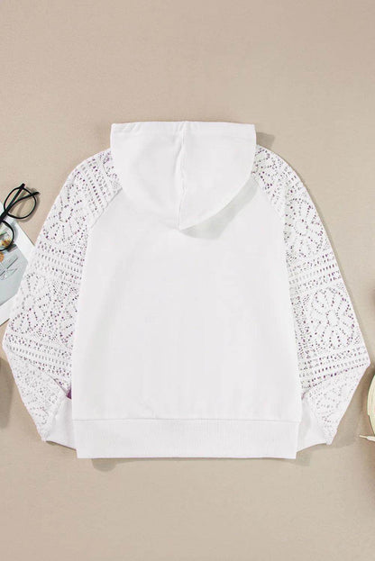 Drawstring Openwork Long Sleeve Hoodie for Women Fashion - Selvanelle