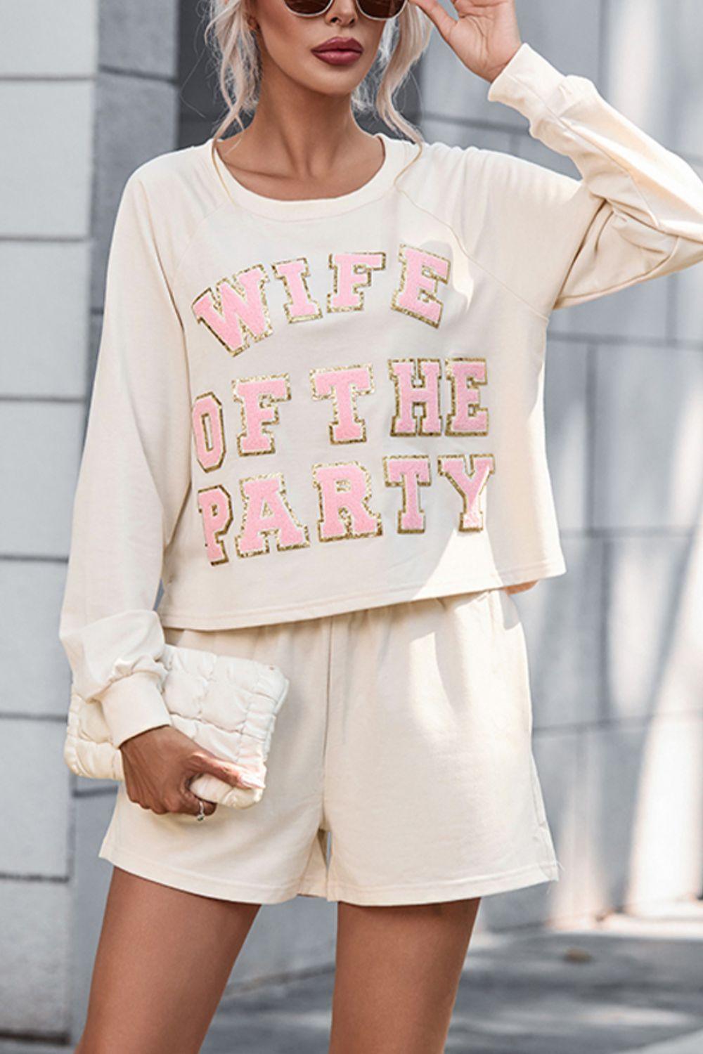 WIFE OF THE PARTY Round Neck Top and Shorts Set for Women