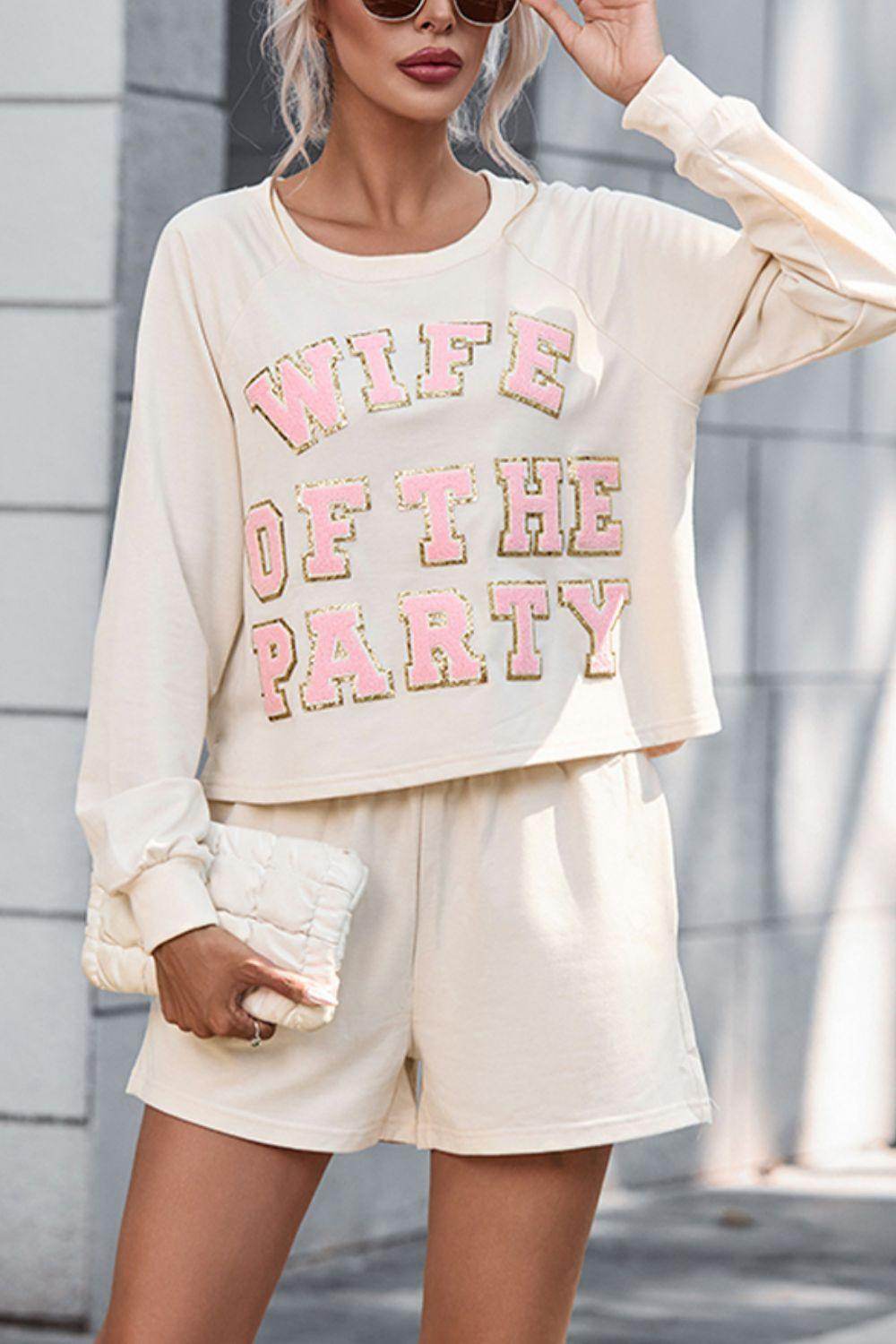 WIFE OF THE PARTY Round Neck Top and Shorts Set for Women - Selvanelle