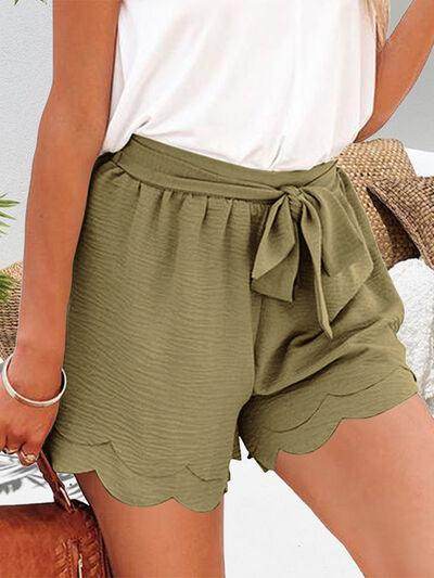 Tied Layered Scalloped Hem Shorts for Women Fashion - Selvanelle