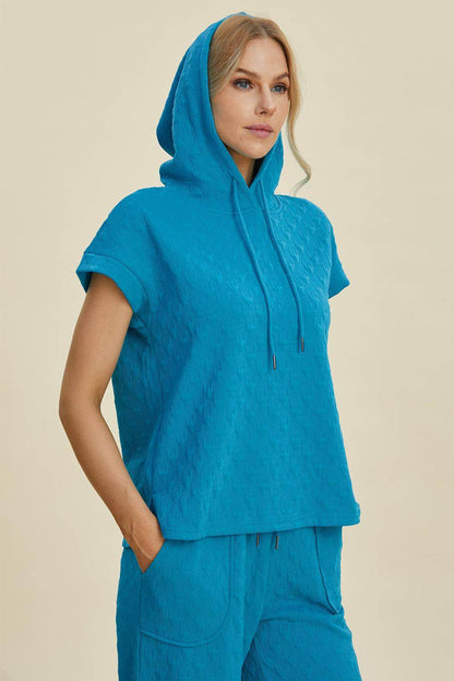 Double Take Full Size Texture Hoodie and Pants Set - Selvanelle
