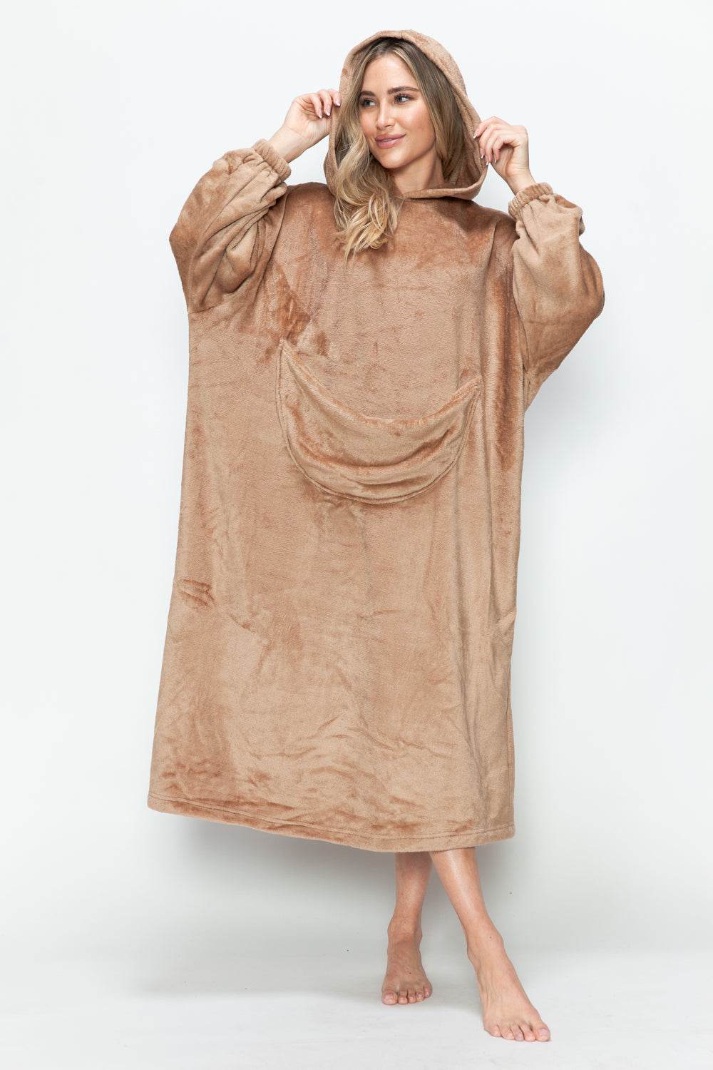 Double Take Full Size Pocketed Hooded Midi Lounge Dress - Selvanelle
