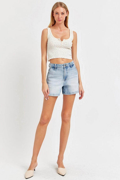 Risen Full Size High Rise Denim Shorts for Women Stylish - Selvanelle