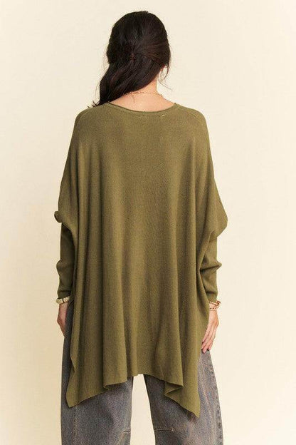 Davi & Dani High-Low Side Slit Batwing Sleeve Top Style - Selvanelle