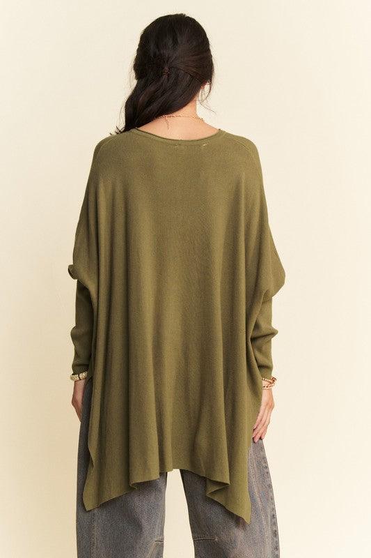 Davi & Dani High-Low Side Slit Batwing Sleeve Top Style